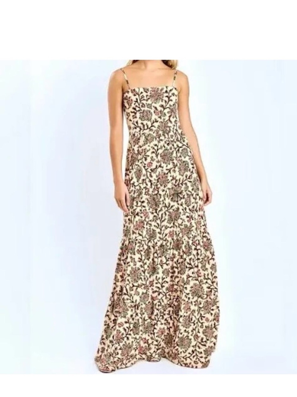 RAGA Cream Maxi Dress with Pink and Green Floral Print